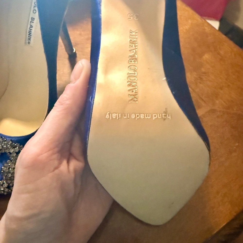 Manolo Blahnik Sapphire Blue Heels with Crystal Buckle - Picture 6 of 7